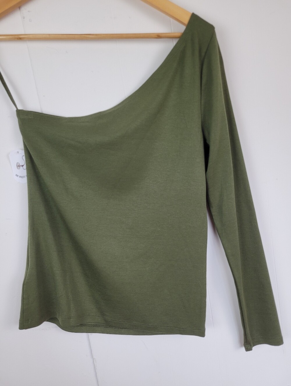 GAP Medium Olive Green One-Shoulder Long Sleeve Top